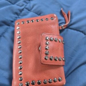 Studded Orange Leather Wallet
